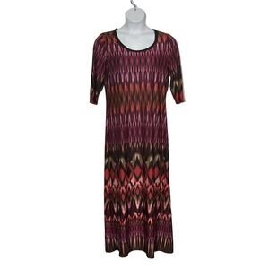 Women's size large pink, black multi colored 3/4" sleeve long polyester dress